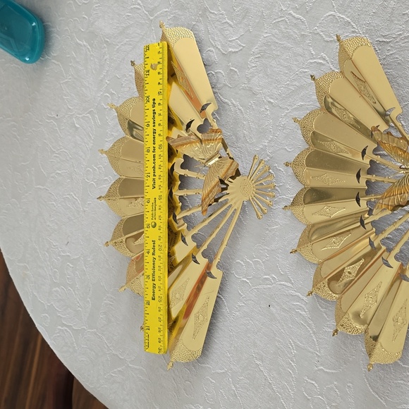 Vintage Home Interiors Brass Fans with Home Interiors Butterflies Tied Onto Them - Picture 4 of 5